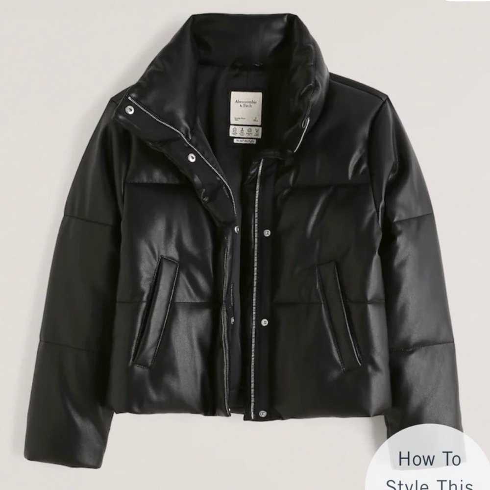 Abercrombie Vegan Leather Mini Puffer Jacket - Black